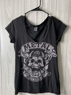 Metal Mulisha Black V-Neck Skull Graphic Tee